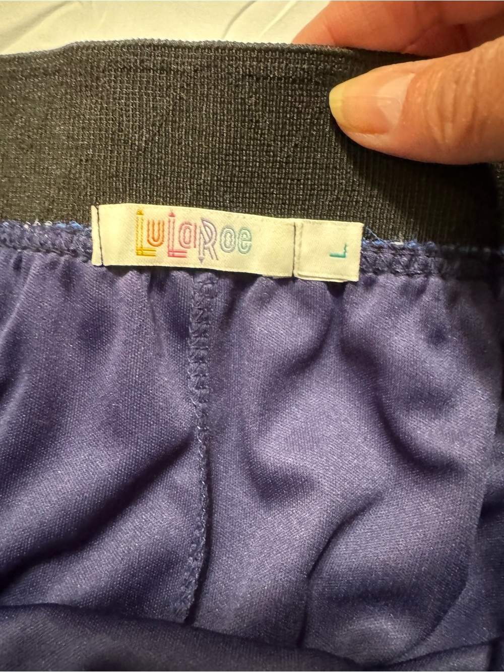 LuLaRoe - “Lucy” Skirt, OG, Blue Polka Dot A-Line Skirt w/ Black Waistband, NWT - Picture 2 of 3